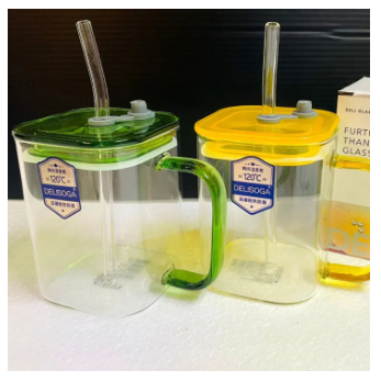490ml Glass Cup with Straw