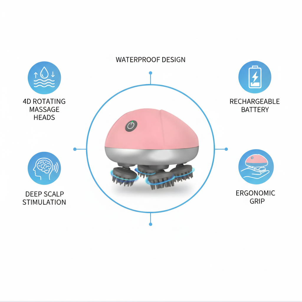 Smart Scalp Massager with Red Light - Electric, Portable, Waterproof Head Massager for Hair Growth - Image 2